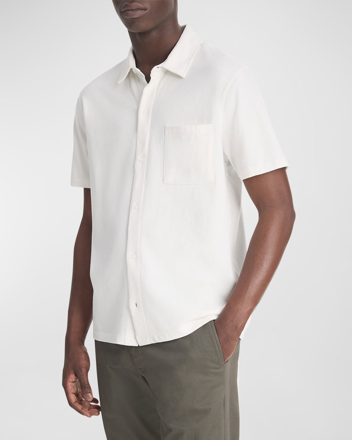 Vince Mens Regular fit Short Sleeve Button-Up Shirt Large White Solid