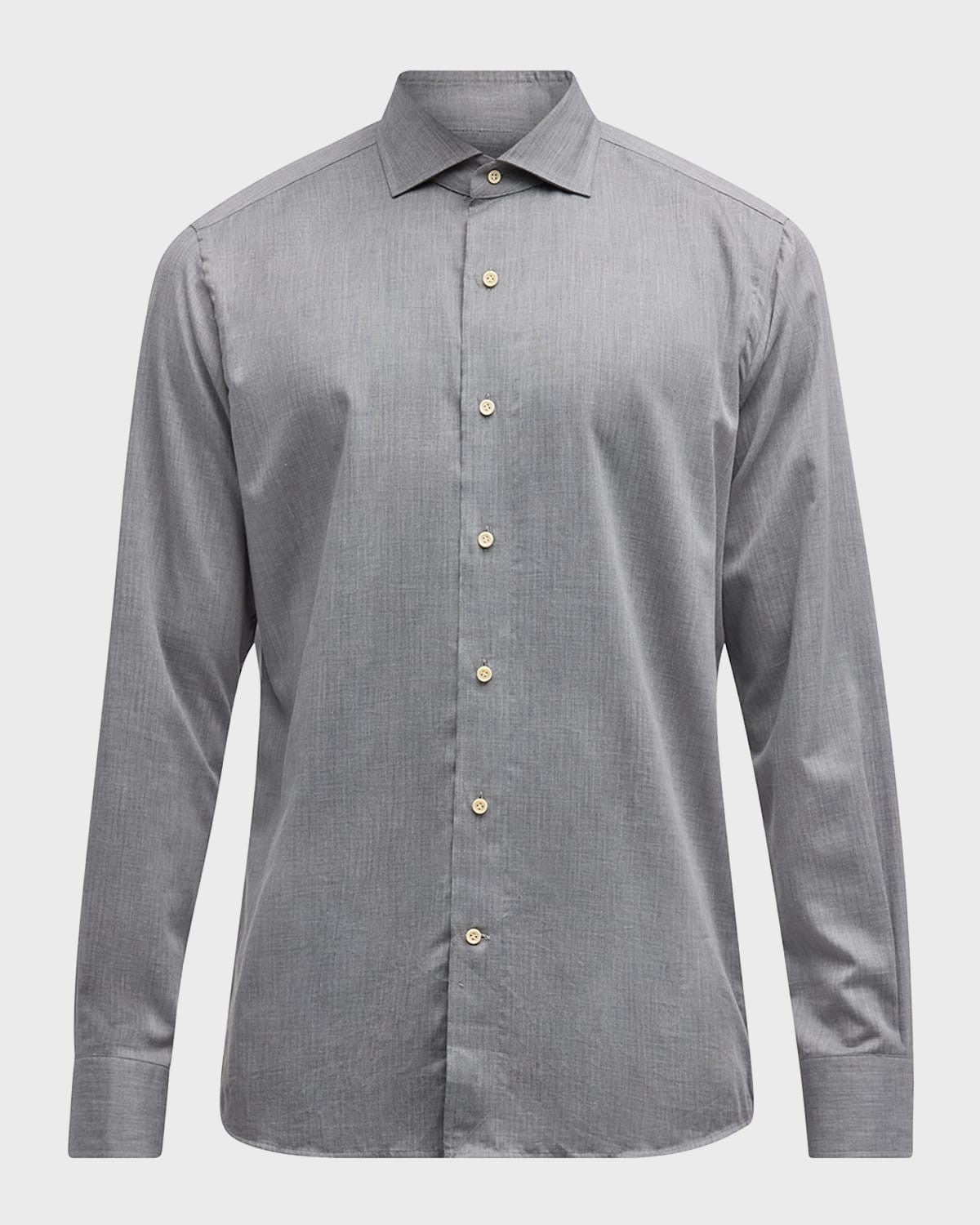 Peter Millar Mens Cumbria Cotton Fleece Finish Button Down Shirt Large Grey