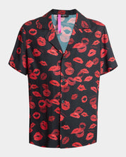 Balmain Mens Regular Fit Short Sleeve Button Up Kiss Shirt Black Eu 48 US 38