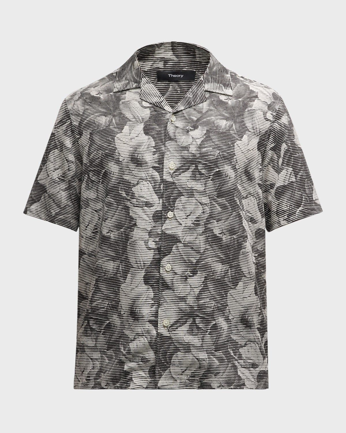 Theory Mens Regular fit Short Sleeve Button-Up Shirt Large White Black Floral