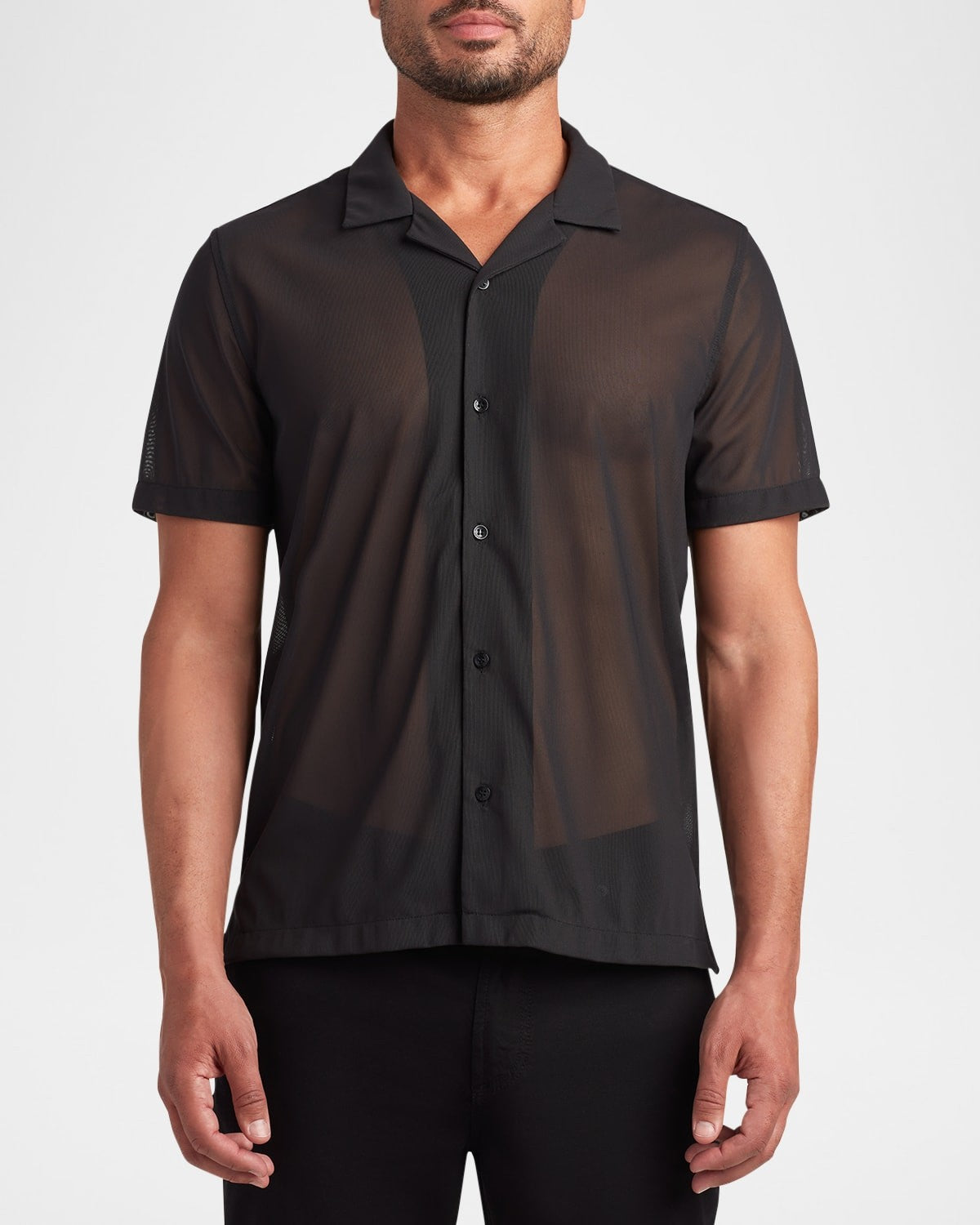 Monfrere Mens Bond Sheer Mesh Short Sleeve Shirt Black Large
