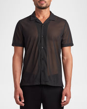 Monfrere Mens Bond Sheer Mesh Short Sleeve Shirt Black Large