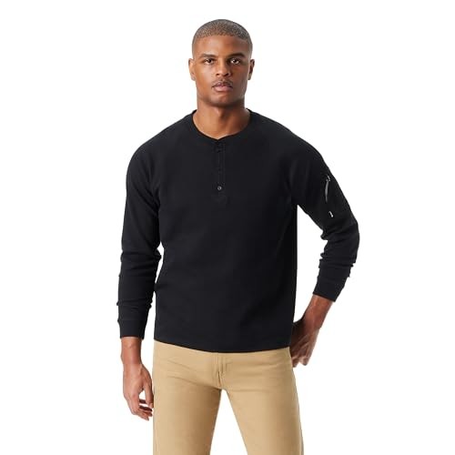 Bass Outdoor Men Relaxed fit Long Sleeve Henley Shirt Large Black Solid Thermal