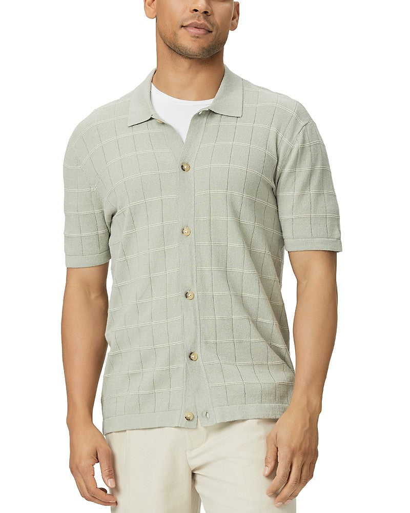 Paige Mens Regular fit Short Sleeve Button-Up Shirt Small Green Check