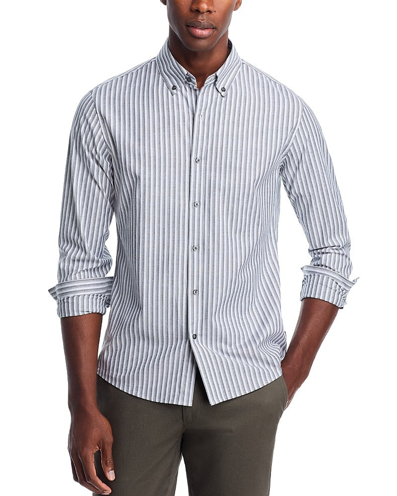 Michael Kors Mens Slim fit Long Sleeve Button-Up Shirt Medium Grey Striped