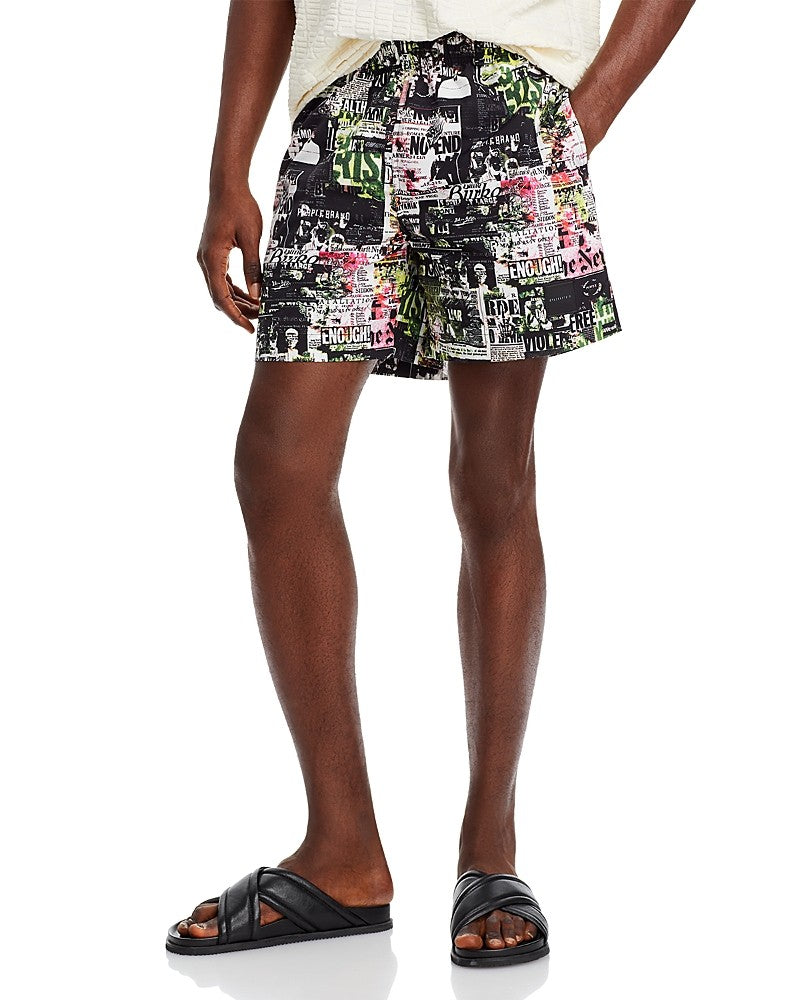 Purple Brand Mens Drawstring Shorts Small 5.75 Inseam Black Green Multi