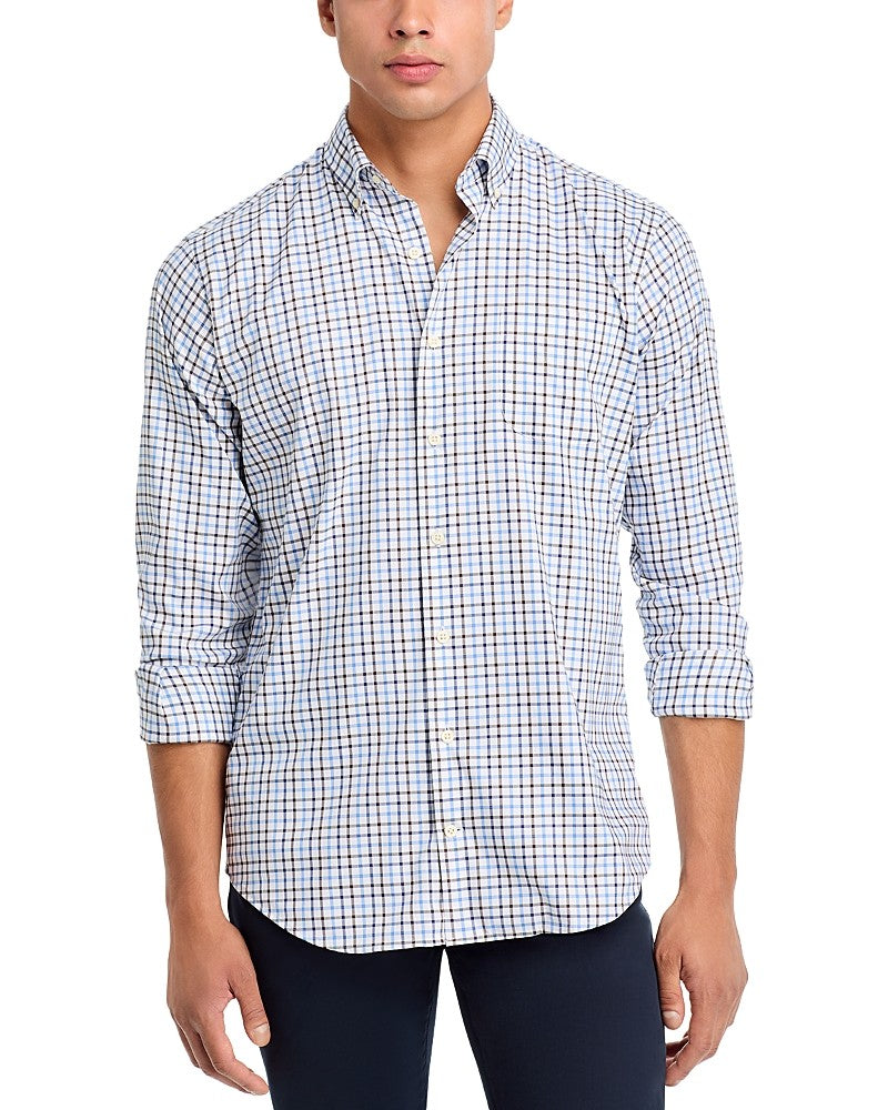Peter Millar Men Classic fit Long Sleeve Button-Up Shirt Large White Plaid