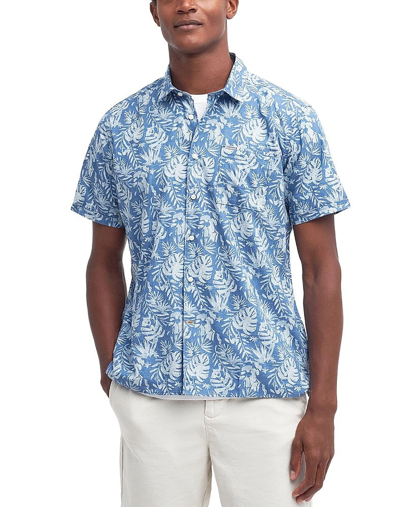 Barbour Men Regular fit Short Sleeve Button-Up Shirt Large Blue Floral