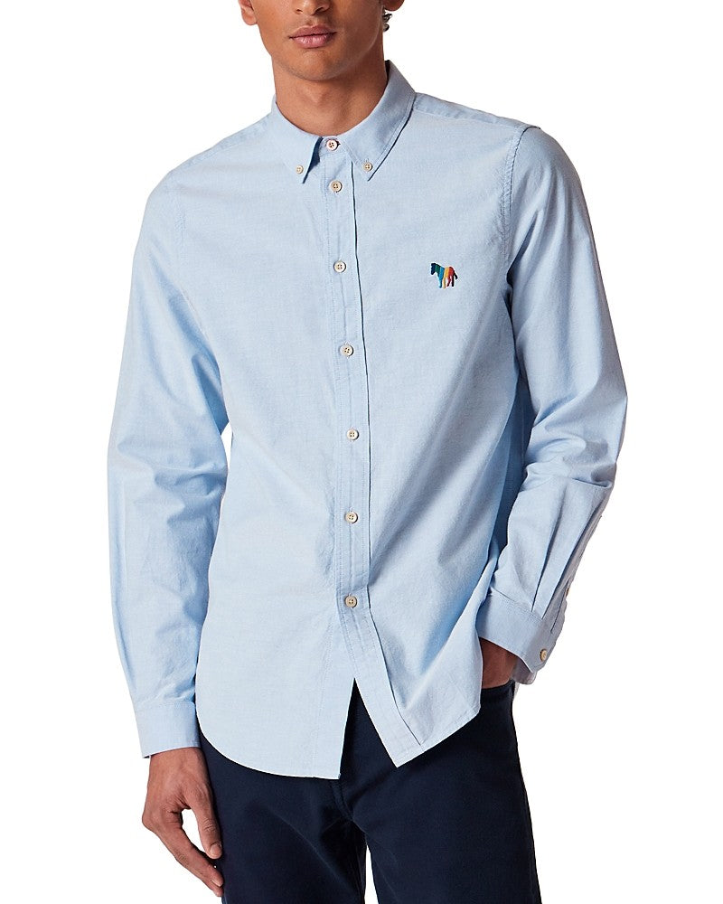 PS Paul Smith Mens Organic Cotton Stripe Zebra Button Up Shirt Blue Medium