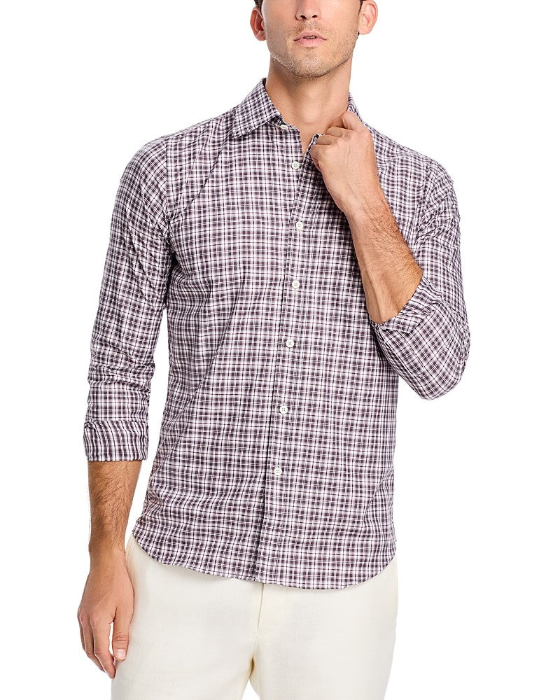 Canali Mens Regular fit Long Sleeve Button-Up Shirt Large Red Plaid