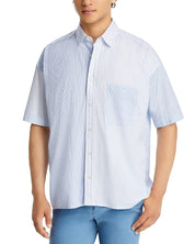 Hugo Boss Men Relaxed fit Short Sleeve Button-Up Shirt XL Blue Striped