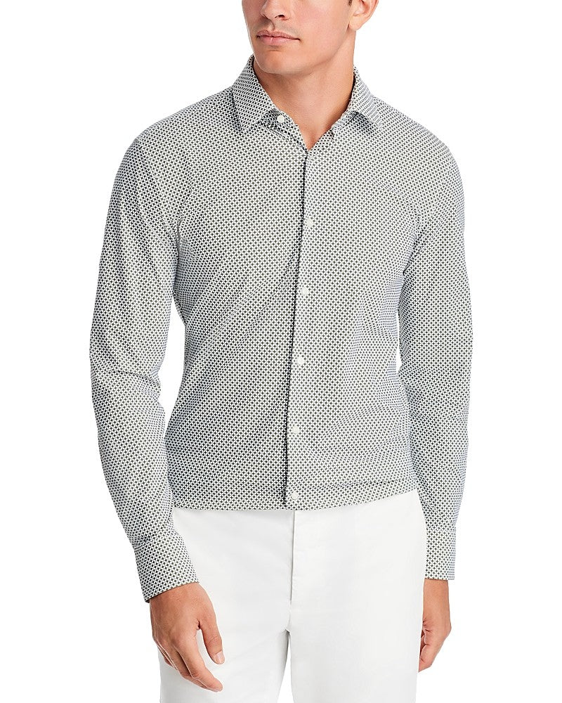 Hugo Boss Men Slim fit Dress Shirt Large 16 in 34-35 GREEN Geometric