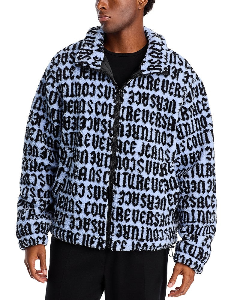 Versace Jeans Couture Mens Teddy Jacquard Zip Fleece Jacket Medium Blue