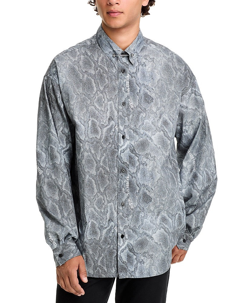 Versace Jeans Couture Mens Relaxed fit Button-Up Shirt 46 Grey Python