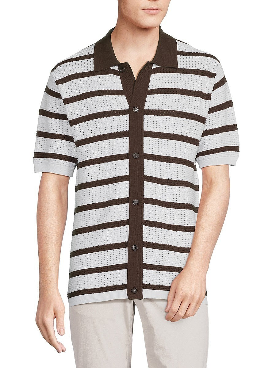 Karl Lagerfeld Paris Mens Regular fit Short Sleeve Button-Up Sweater XXL Brown