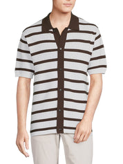 Karl Lagerfeld Paris Men's Button Cardigan Sweater Brown Medium Short Sleeve