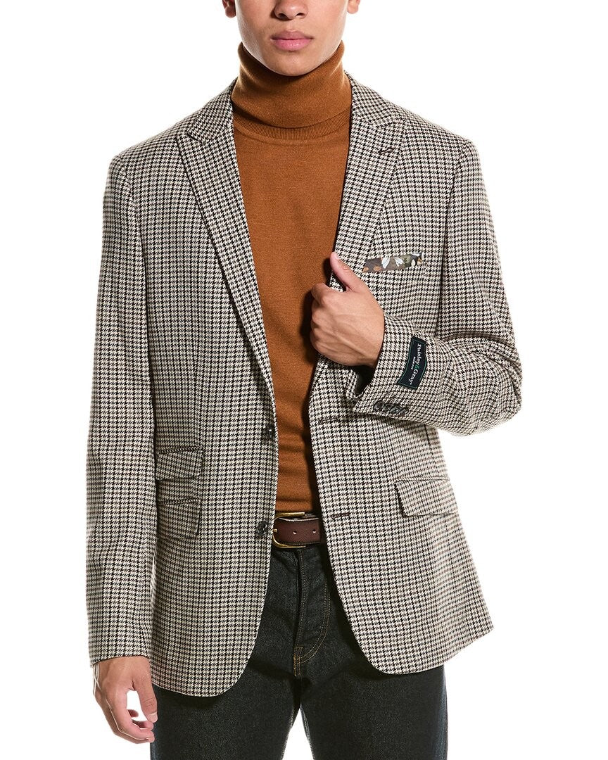 Paisley & Gray Mens Slim fit Houndstooth Sport Coat Blazer 40 R Tan / Brown