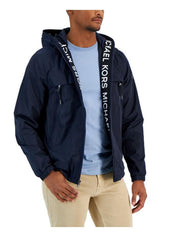 Michael Kors Men Regular fit Windbreaker Coat Medium Blue Solid