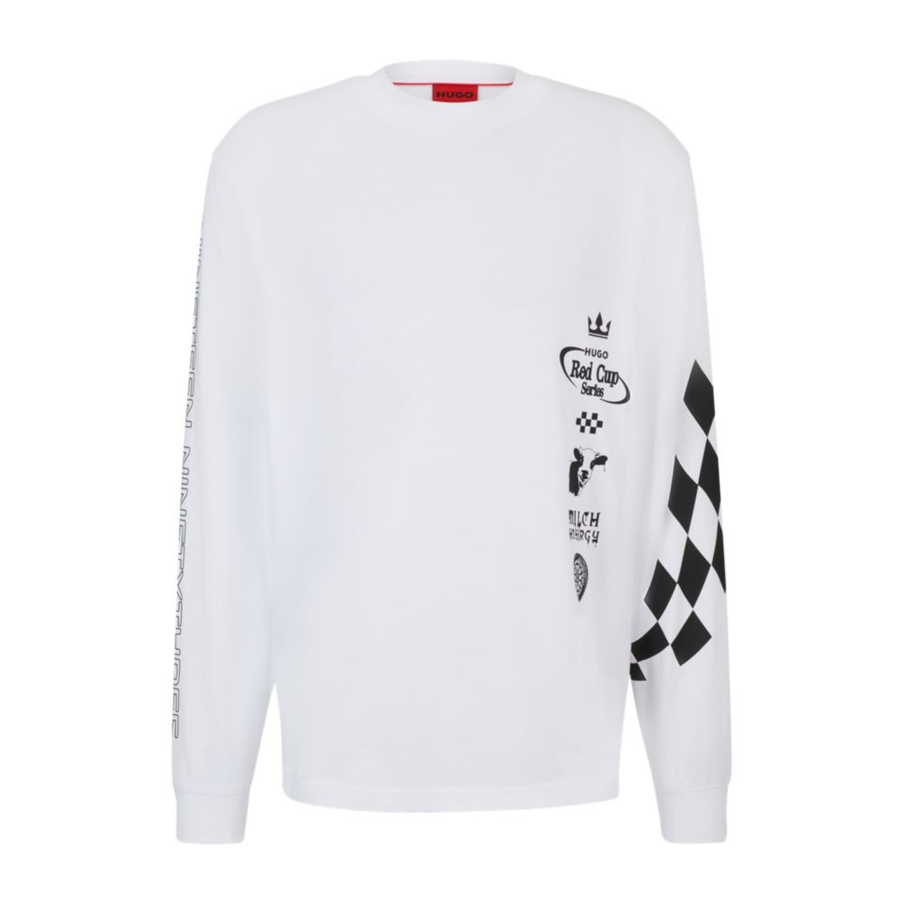 HUGO BOSS Mens Regular fit Long Sleeve Graphic T-Shirt Shirt Medium White Solid