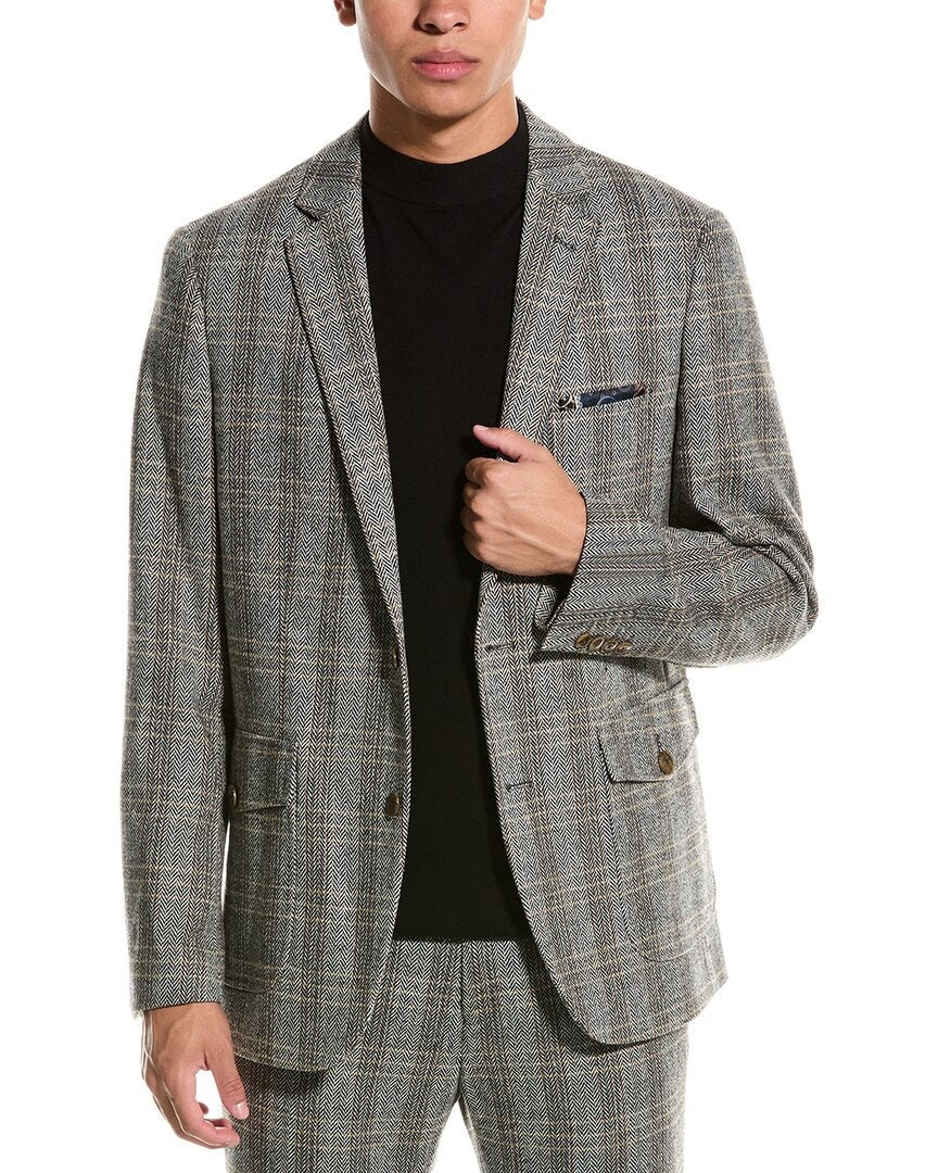 Paisley & Gray Mens Slim fit Sport Coat Blazer 40 R Grey Plaid Stretch