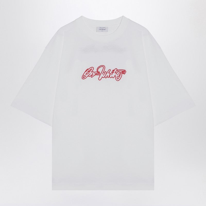 OFF White Mens Cotton T-shirt with Logo Large White