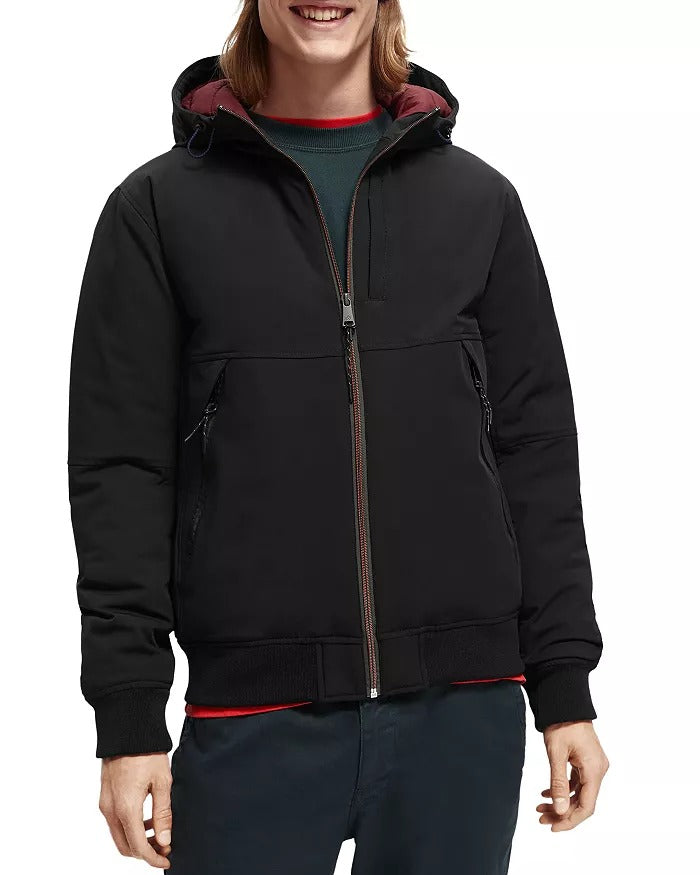 Scotch & Soda Mens Hooded Jacket with Stretch Medium Black