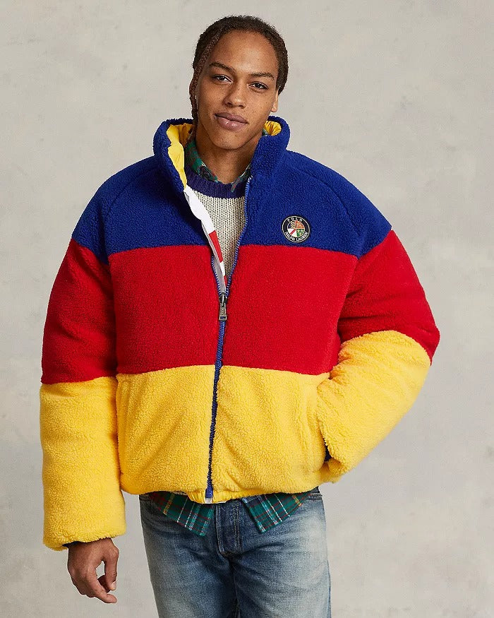 Polo Ralph Lauren Mens Reversible Color Blocked Stripe Down Bomber Jacket XL