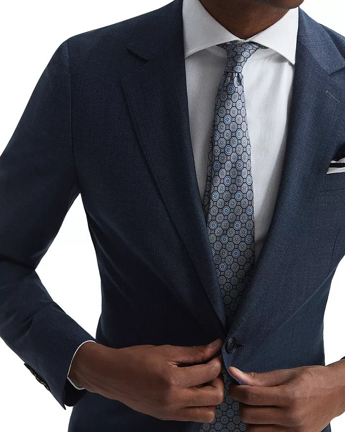 REISS Mens Slim Fit Sharkskin Blazer Sport Coat 44R Navy Blue