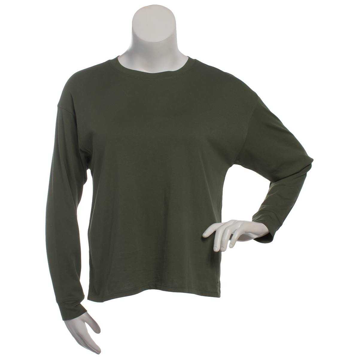 Calvin Klein Womens Regular fit Long Sleeve Crewneck Shirt Medium Green Solid