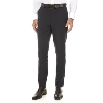 Calvin Klein Mens Skinny fit Dress Pants 33 / 32 Dark Blue Solid Stretch Wool