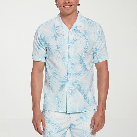 Cubavera Men Classic fit Short Sleeve Button-Up Shirt XL Blue Floral