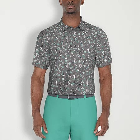 Pga Tour Mens Classic fit Short Sleeve Polo Shirt XXL Grey Stretch Sailboat