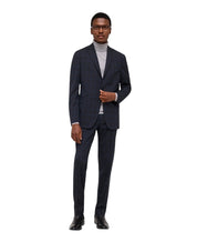 Kenneth Cole Mens Slim fit 2 Piece Suit 38 S / 31 Waist Navy Blue Plaid Stretch