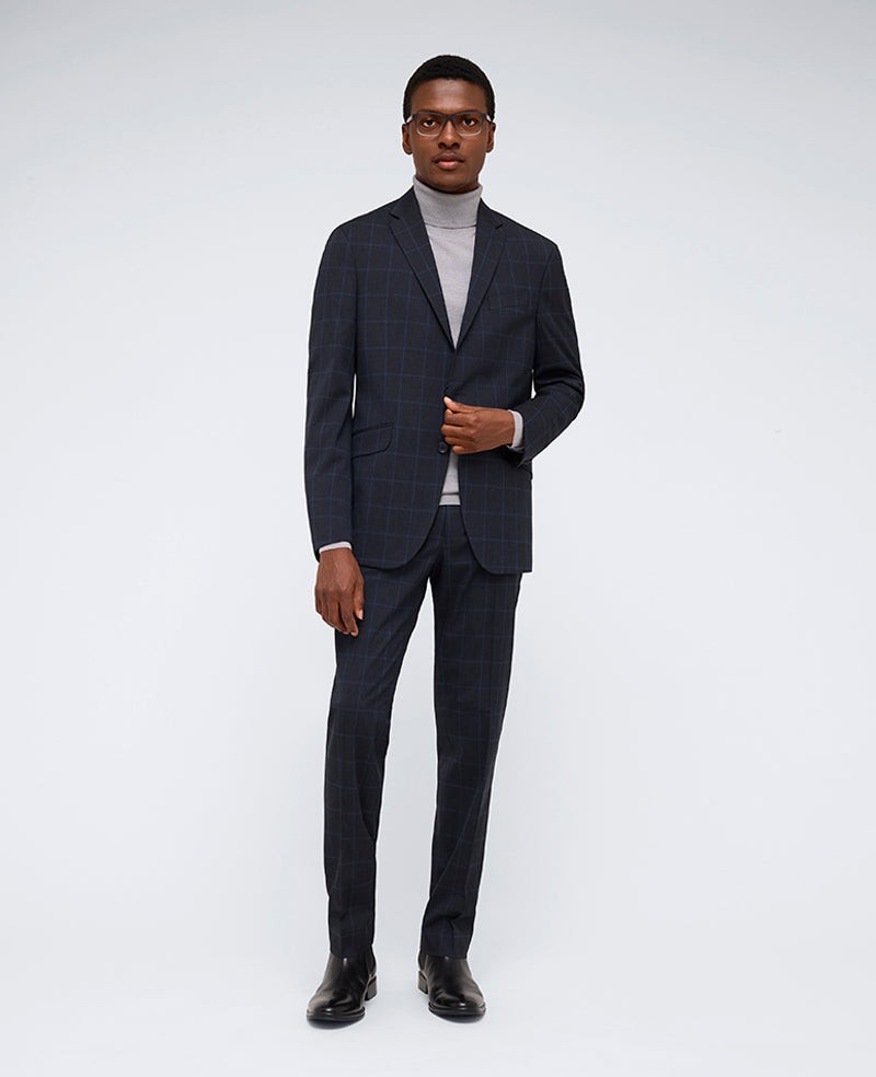 Kenneth Cole Reaction Mens Slim fit 2 Piece Suit 38 S / 31 Waist Blue Check Stretch