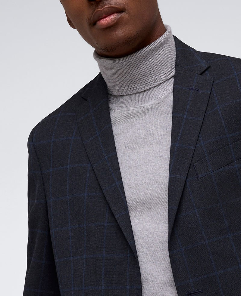 Kenneth Cole Mens Slim fit 2 Piece Suit 38 R / 31 Waist Dark Blue Plaid Stretch