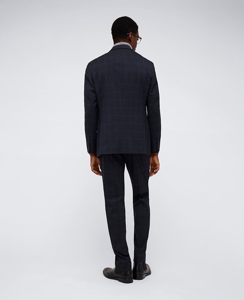 Kenneth Cole Mens Slim fit 2 Piece Suit 36 R / 29 Waist Navy Blue Check Stretch