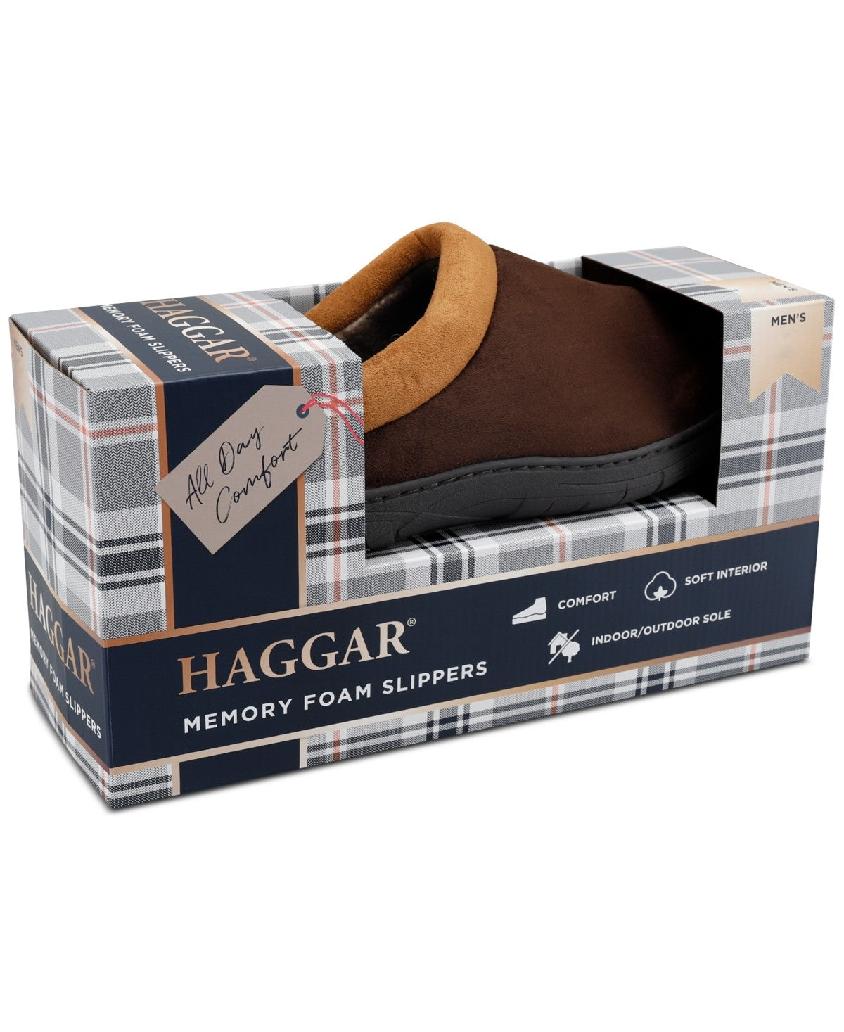 Haggar Mens Indoor/Outdoor Microsuede Clog Slipper with Plaid Fleece Lining XL