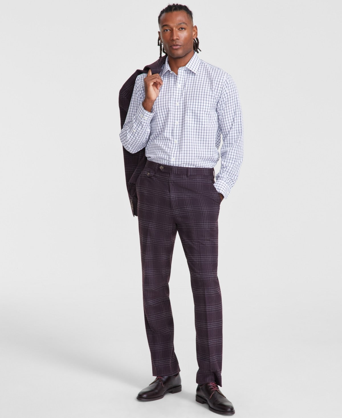 burgundy plaid dress pants TAYION Mens Classic fit 34 / 32 Red – Bristol Apparel Co Size:52Regular Enjoy incredible deals and Style_High Neckline Black Bow Tie and