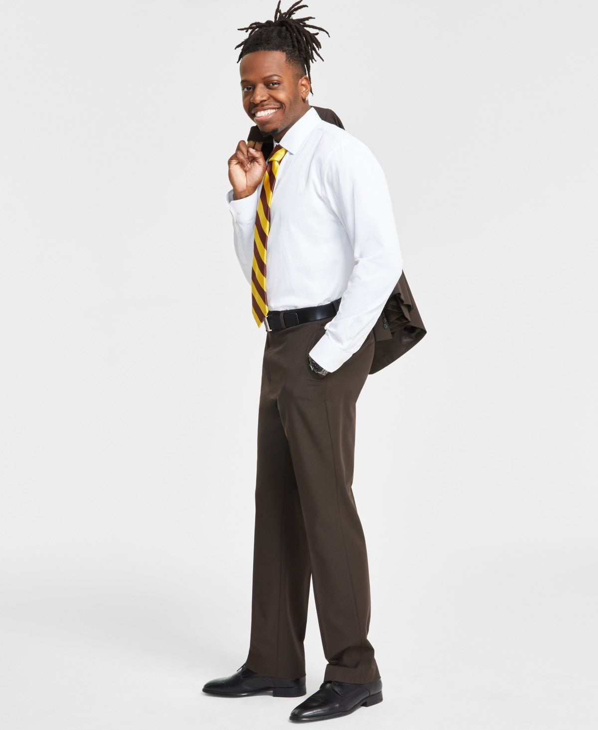 TAYION Mens Classic fit Dress Pants 32 / 32 Brown Solid