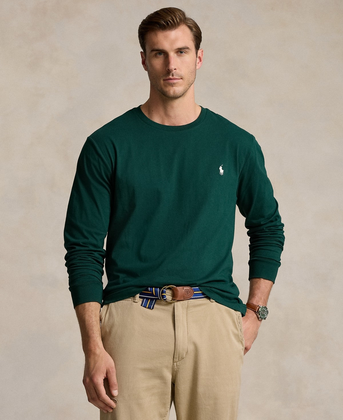 Polo Ralph Lauren Mens Regular fit Long Sleeve T-Shirt Shirt 4XB Green Solid