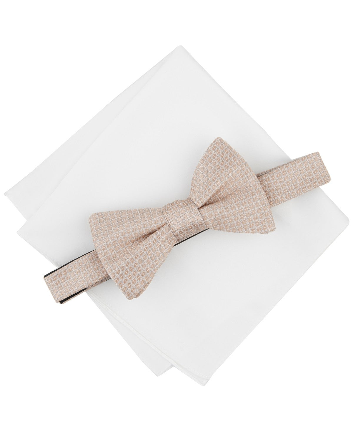 Alfani Mens Regular fit Bow Tie Necktie Pocket Square Set Beige Geometric