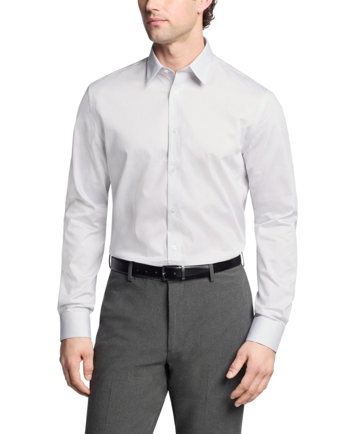 Calvin Klein Mens Slim fit Dress Shirt Large 16.5 in 34-35 White Geometric