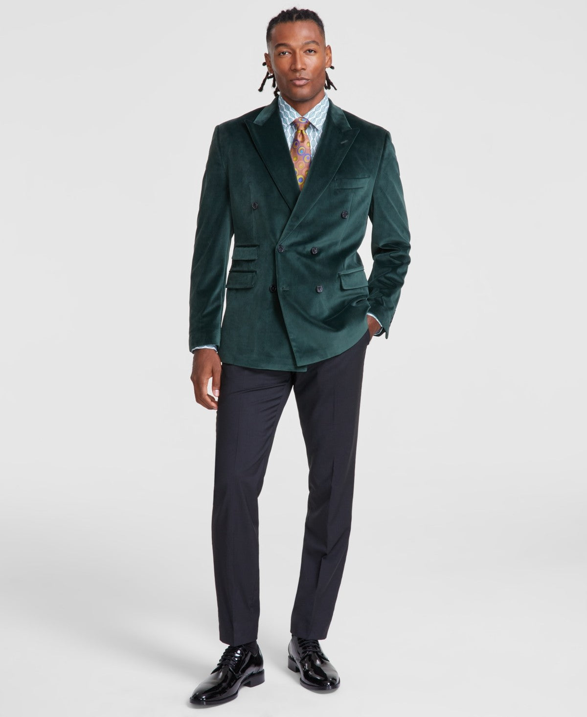 Tayion Collection Mens Classic fit Velvet Sport Coat Blazer 42 S Green Solid