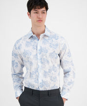 Bar Iii Mens Slim fit Dress Shirt Medium 15-15.5 Long Sleeve White Blue Scenic