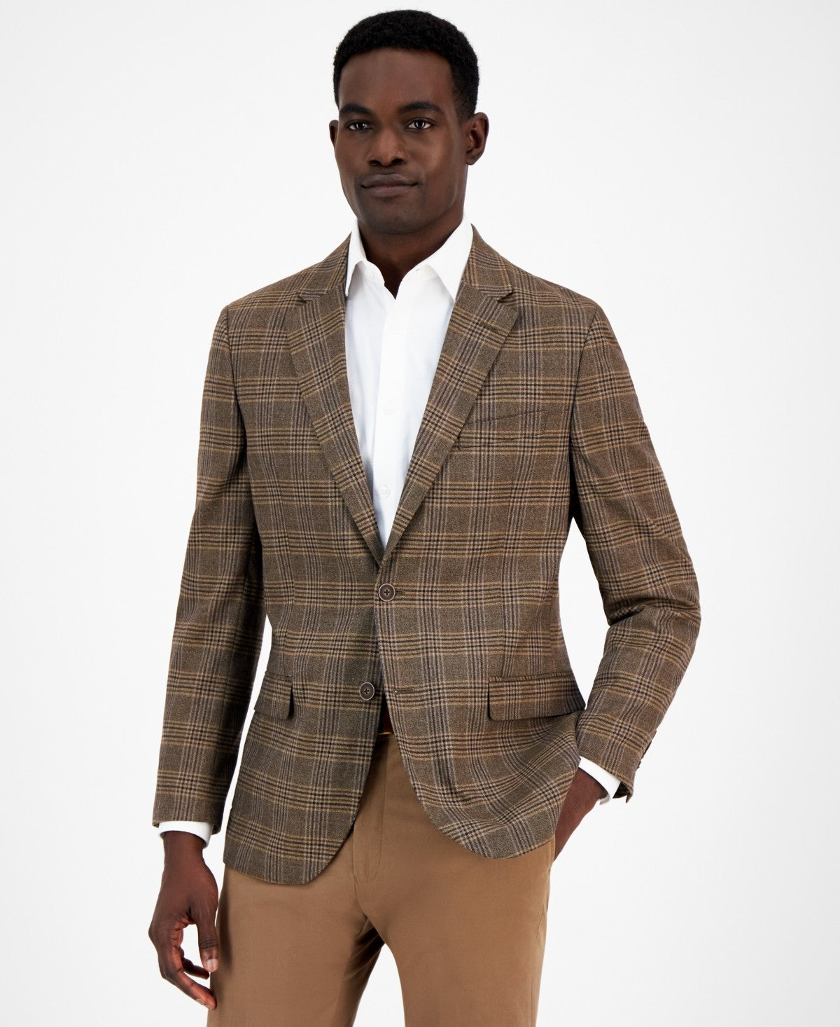 Nautica Mens Modern fit Sport Coat Blazer 38 R Brown Plaid