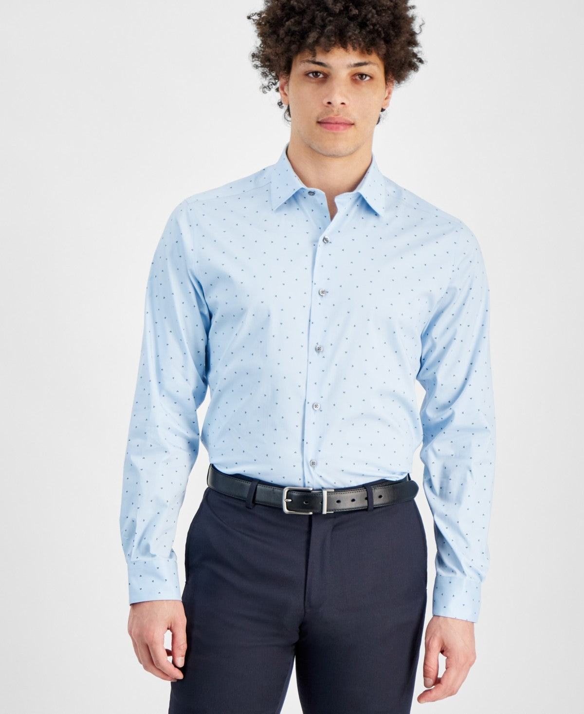 Alfani Mens Regular fit Dress Shirt XL 17-17.5 34-35 Light Blue