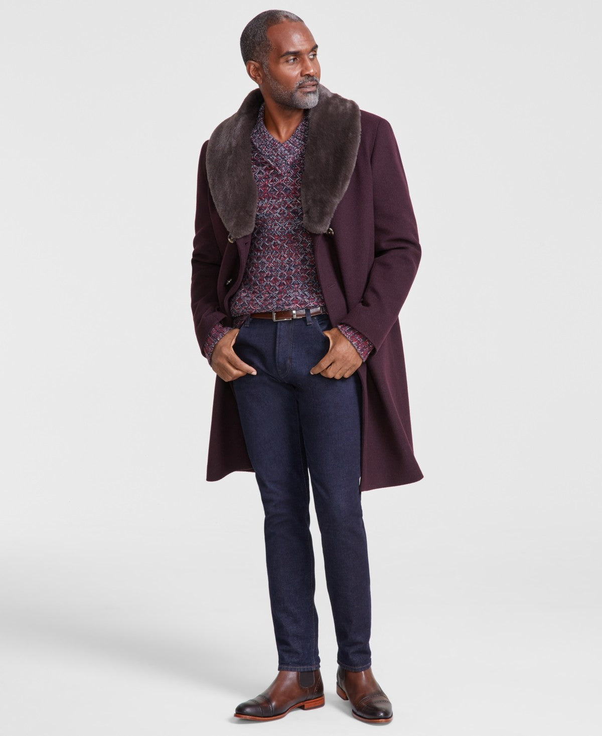 Tayion Collection Mens Classic fit Overcoat Coat 48 R Wine Purple Solid