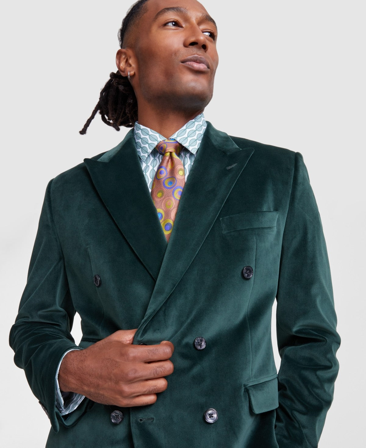 Tayion Collection Mens Classic fit Velvet Sport Coat Blazer 48 L Green