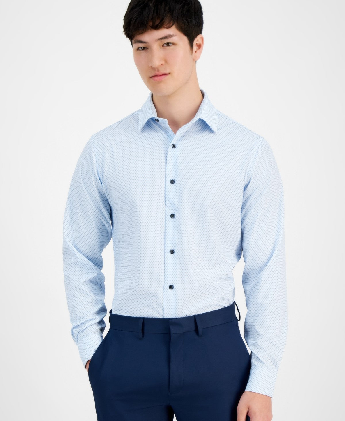 Alfani Mens Slim fit Dress Shirt Small 14-14.5 32-33 Blue White Argyle/Diamond