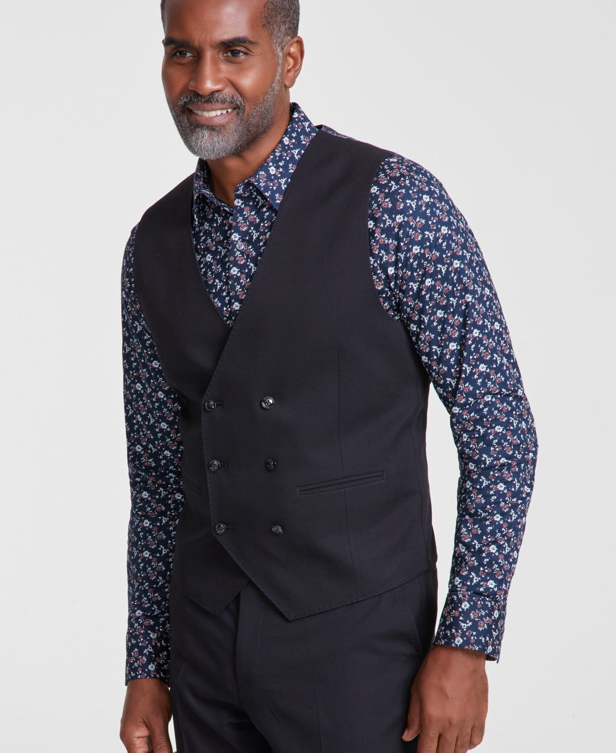 Tayion Collection Men's Classic-Fit Solid Double-Breasted Suit Vest Small Black